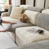 Geometric Lines Jacquard Stretchy Polar Fleece Sofa Cover for Living Room Couch Seat Slipcover Anti-Scratch Furniture Protector 5