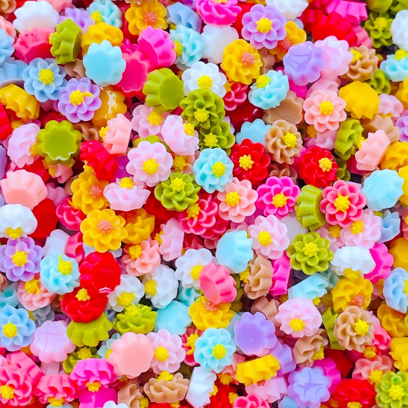 6mm Kawaii Cute Mixed Flowers Flat Back Resin Cabochons Scrapbooking DIY Jewelry Craft Decoration Accessorie J56 100Pcs resin ornaments