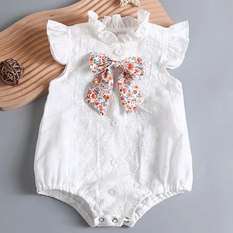 

Summer Infant Baby Girls Clothes Flying Sleeve Cotton Embroidery 0-2 Yrs Baby Girl Bodysuits Newborn Baby Girl Jumpsuit