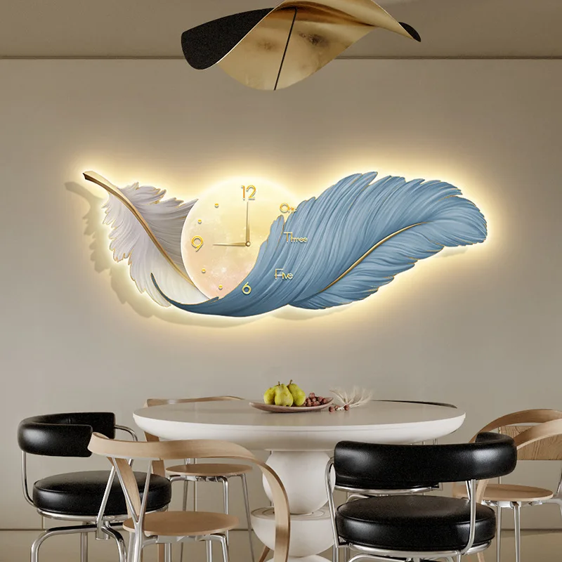LED Wall Lamp Feather Creative Clock High end Feeling Bedroom Bedside Corridor Living Room Decoration Painting Clock Wall Lamp