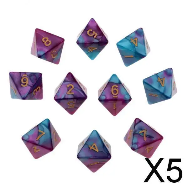 

5x10pcs Multi-sided Dice Polyhedron Dice D8 for D&D TRPG Table Game Purple+Blue