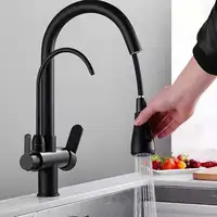 Kitchen Sink Faucet with Pull Down Sprayer 2 Handles 3 in 1 Water Filter Water Purifier Faucet Countertop Sink Hose Accessories 4
