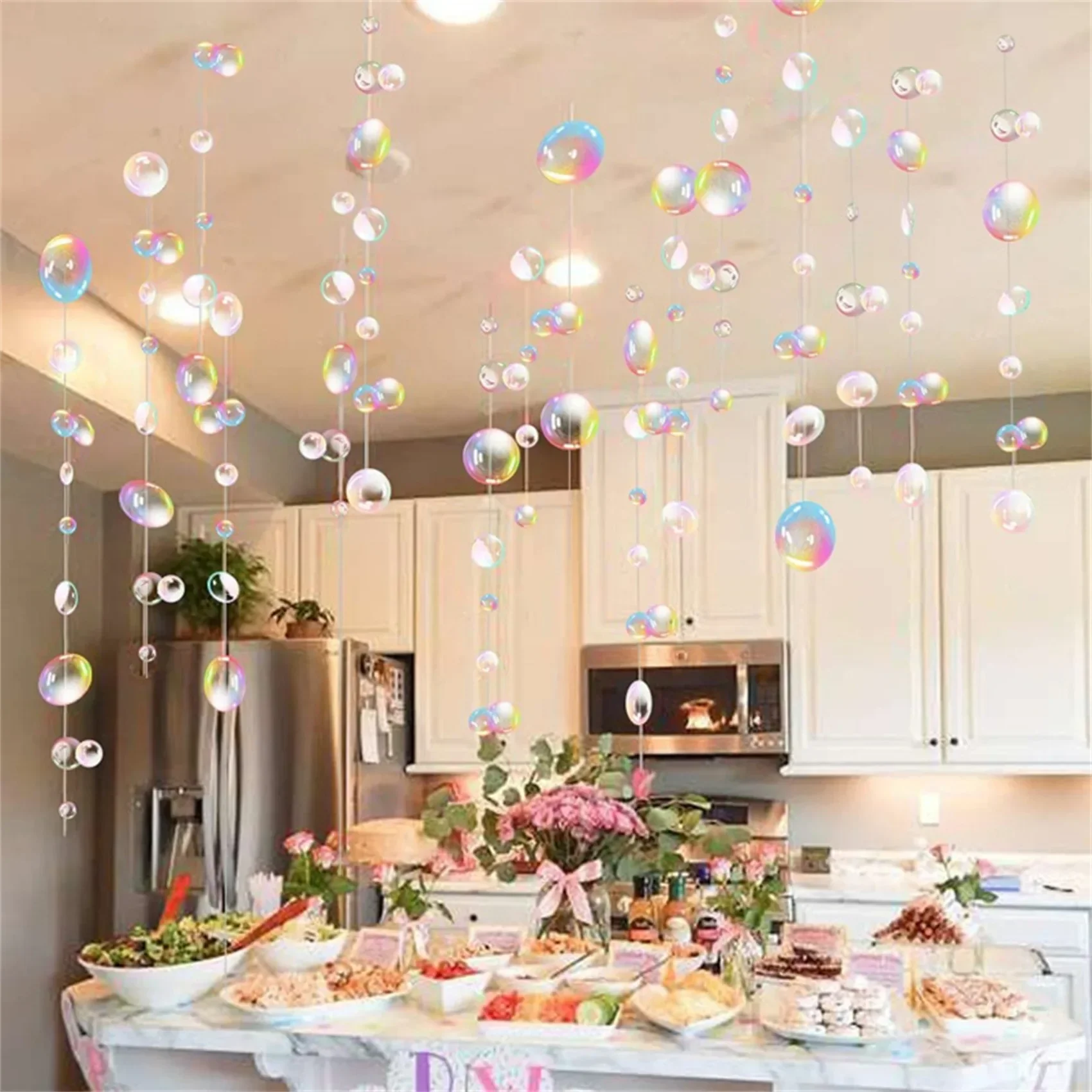 Description Picture 5 of itemUnder The Sea Party Decorations Colorful Bubble Garlands Ocean Themed Party Circle Hanging Banner Mermaid Birthday Party favor