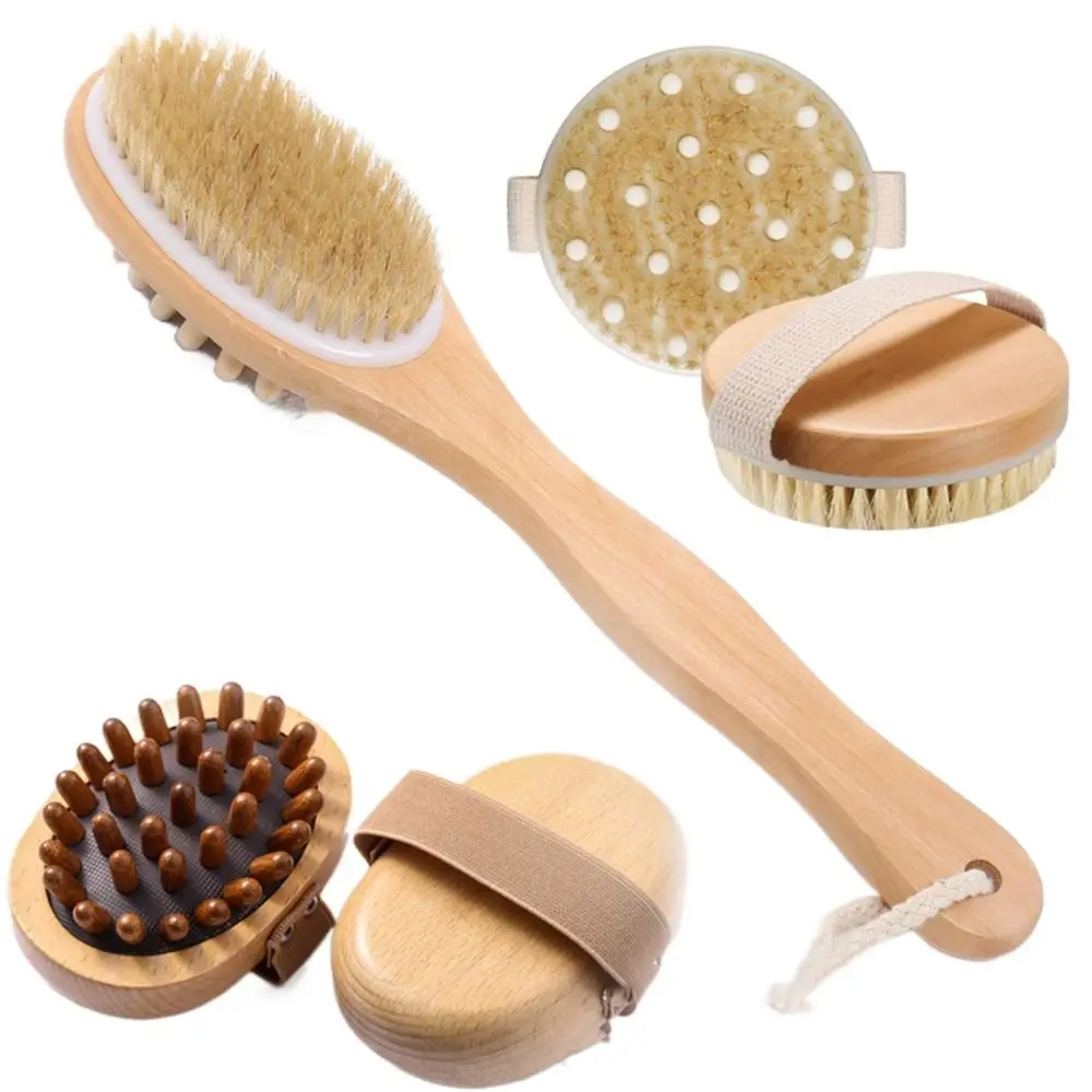 Body Brush Natural Boar Bristle Dry Skin Massage Body Brush Bamboo Wet Back Shower Brushes for Exfoliation 1