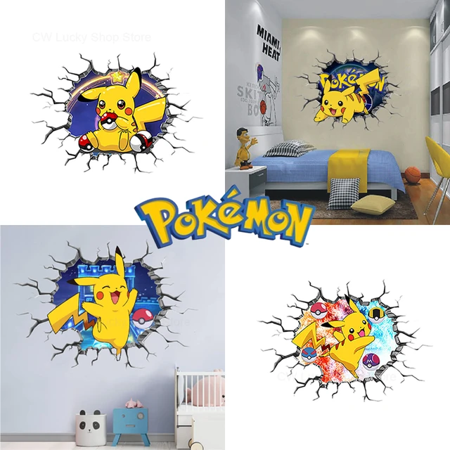 Pokemon pikachu adesivos de parede anime kawaii papel de parede sala quarto  dos desenhos animados pvc quebrado 3d graffiti decoração presente novo -  AliExpress