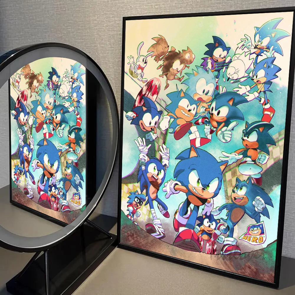 thumbnail image 1 of Póster de dibujos animados de Sonic, videojuegos de anime clásicos, pegatinas, murales de pared, decoración de sala de juegos, regalos, pintura en HD, 1 of 5