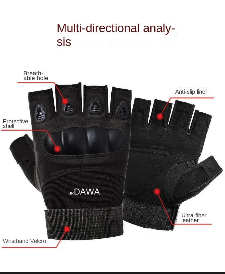 JP DAWA Men's And Women's Tactical Gloves Outdoor Half Finger Protection Fishing Anti Cut Anti Fall Riding Gloves