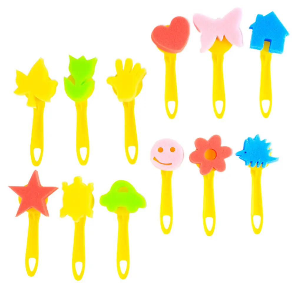 12Pcs 어린이 스폰지 스탬프 브러쉬 세트 창의적인 놀이를위한 안전한 친환경 드로잉 도구 그림 표면 벽 바닥 교육용