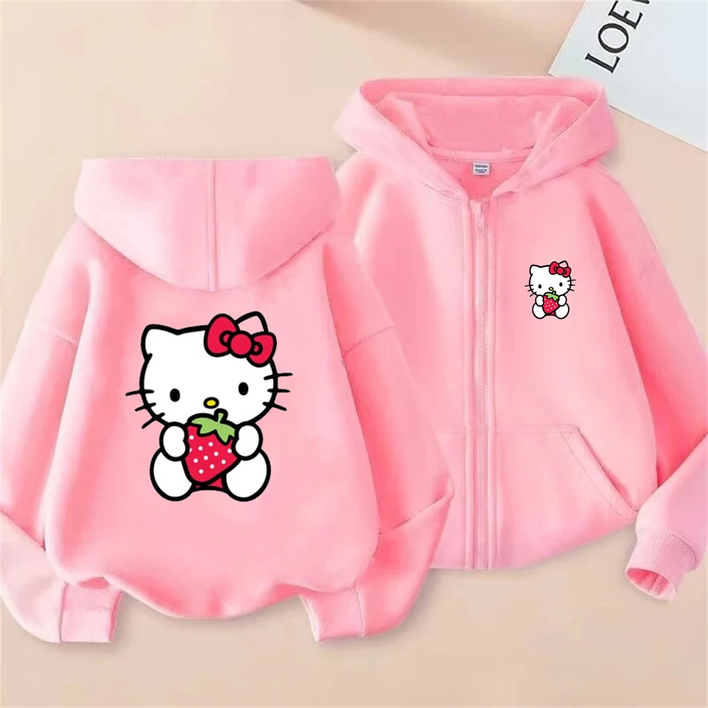 Hello Kitty Children Hoodies Zipper style Pink Coat  Girls Boys Age 3-12 Pullover Leisure Kids  Sweatshirt Autumn festival gifts 2