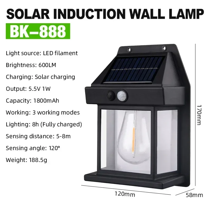 Description Picture 6 of itemOutdoor Solar Wall Lamp Waterproof Tungsten Filament Lamp Induction Lamp Household Garden Wall Light Villa Lighting Night Light