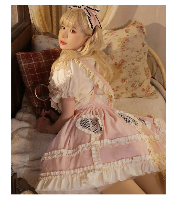 Licaboth Pink Peach Lolita Skirt Original Genuine Daily Cute Skirt Lolita SK Strap Falda Corta Pomposa