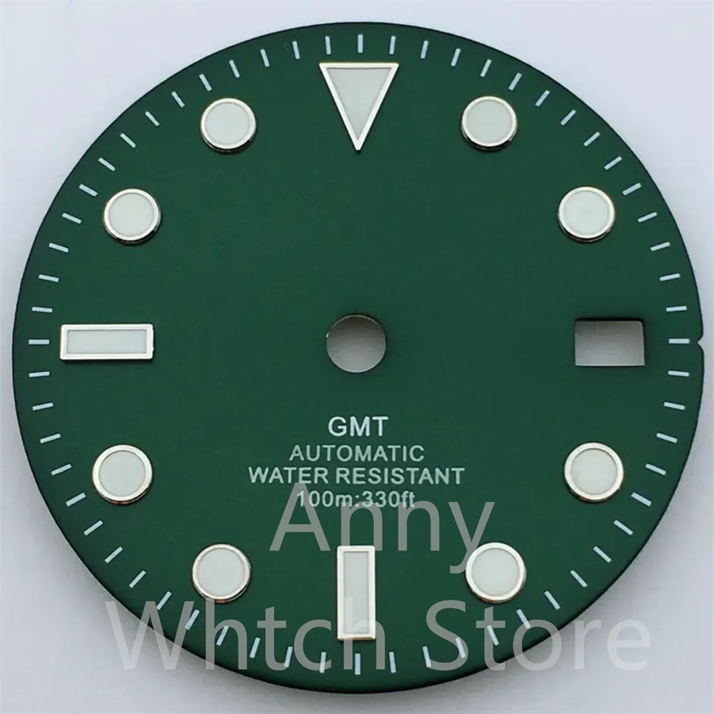 Green Luminous GMT Watch Dial with Four Hands - Premium 29mm Replacement Part