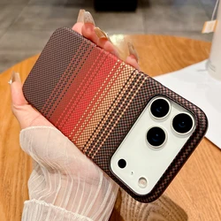 Luxury Carbon Fiber MagSafe Charging Phone Case - Magnetic Shockproof Hard Cover - iPhone 15 Plus (Orange Purple)