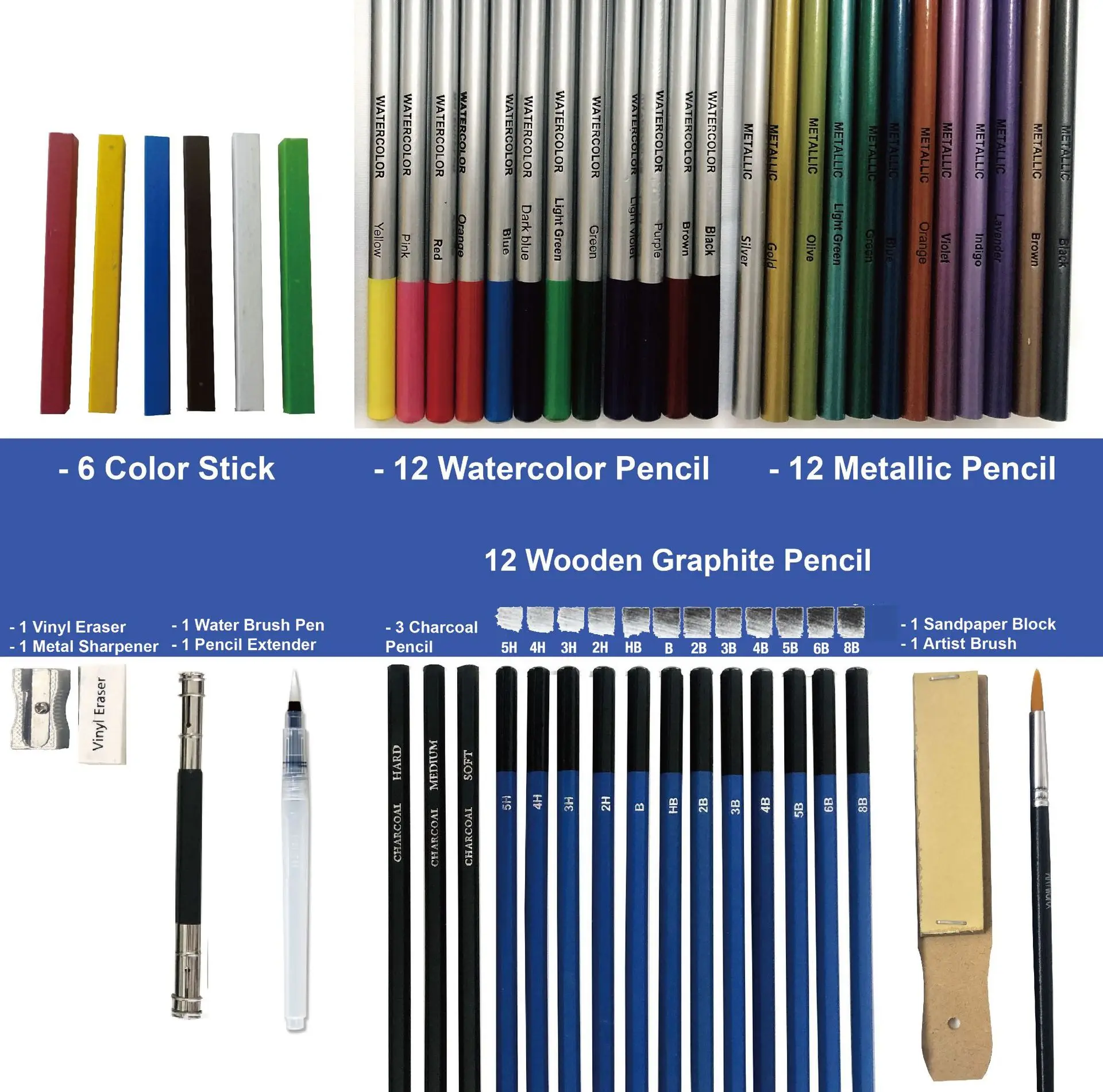 Drawing Pencils Set, 51 Pack Professional Sketch Pencil Set in Zipper Carry Case, Art Supplies Drawing Set with Graphite Charcoal Sticks Tool Sketch