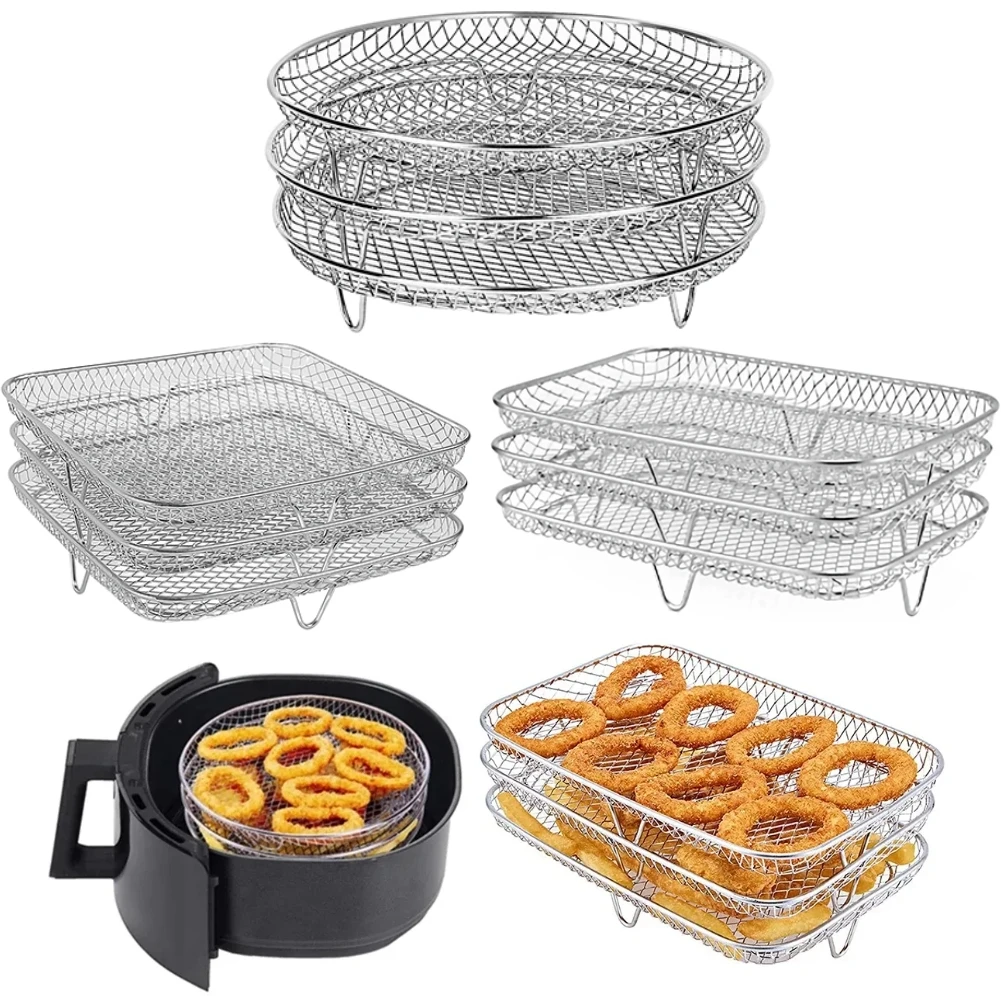 Roasting Rack 3-layers Stackable Grid Air Fryer Holder Stainless Steel Anti-corrosion Family Baking Outdoor Camping Barbecue