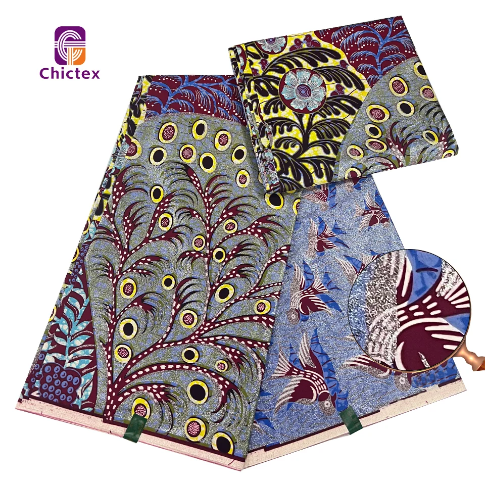 Latest Design In Ghana African Wax Prints Fabric Grand Super Glitter Wax