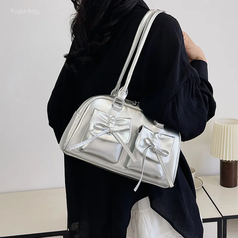Women's Shoulder Bag Underarm Small Square Bag New Unique Design Trendy and Fashionable Bow High Appearance Dinner