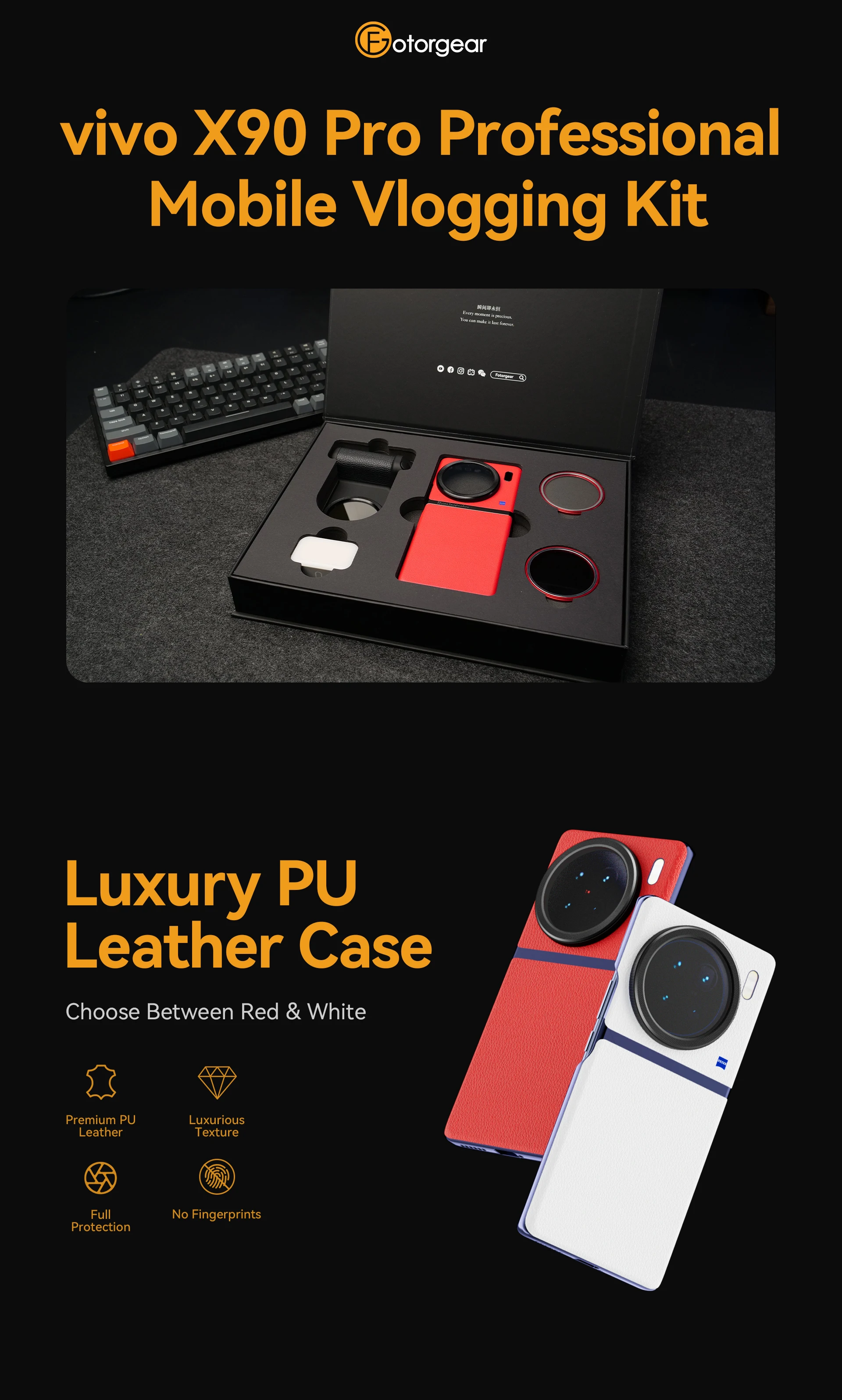 Fotorgear 휴대폰 케이스 필터 세트 Vivo X90 Pro Plus CPL 블랙