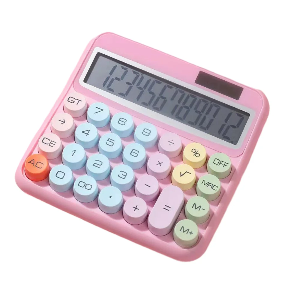 Mechanical Calculator 12 Digit Large LCD Display Big Round Button 15&deg;Tilt Screen Dual Power Supply Calculator