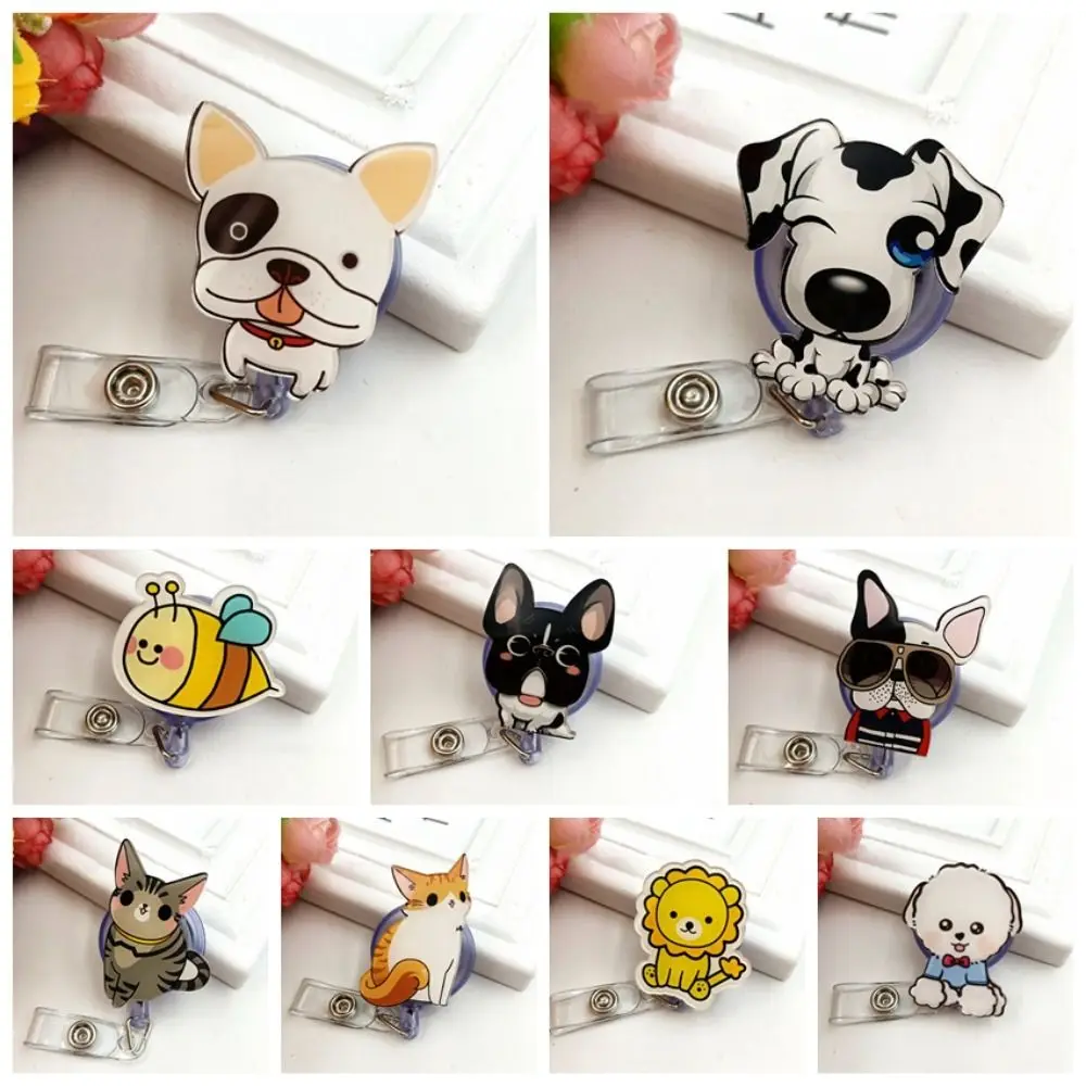 Retrattile Infermiera Badge Reel Cat Puppy Cartoon Animals Easy Pull Buckle Id Card Work Card Dog Badge Holder Doctor Studenti