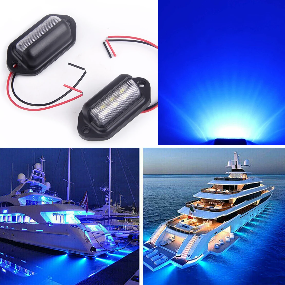 

2pcs Blue LED License Plate Door Courtesy Light Waterproof Deck Stern Transom Lamp 12V-24V for Motorcycle Boat Car truck trailer