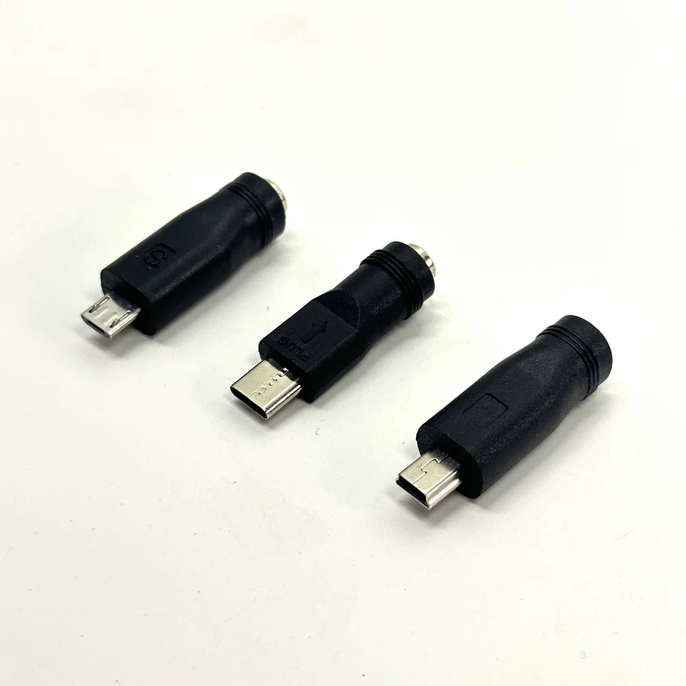 Universal DC Power Charger Adapter - Micro USB, Type C, Mini USB to 5.5 x 2.1 mm Female Plug Converter