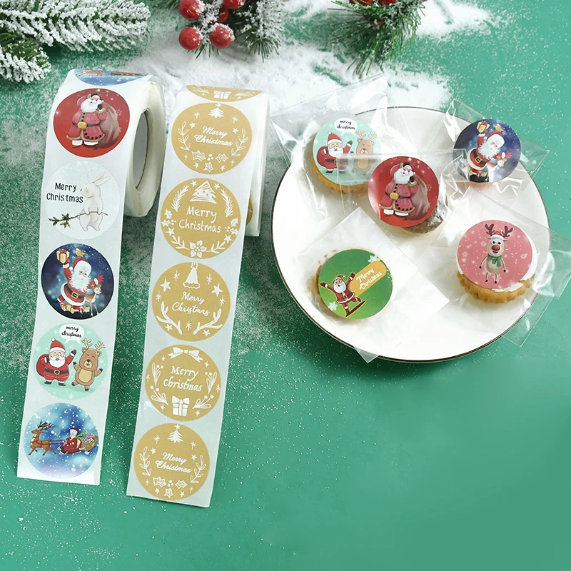 

1roll 3.8cm Merry Christmas Stickers Gold Stamping Christmas Label For Child Gift Decor Shop Product Packaging Stickers Label
