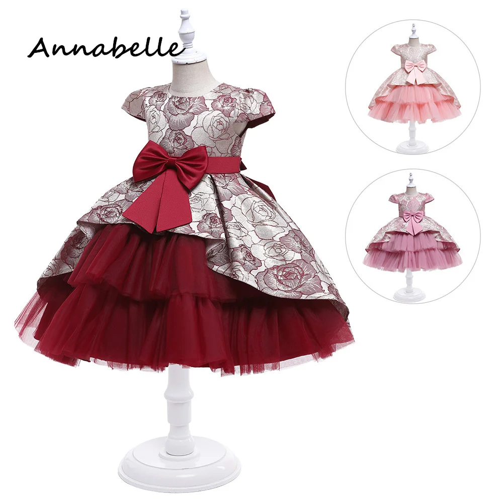 

Annabelle цветочное длинное платье для девочки Пышное кружевное детское свадебное милое платье с бантом платье для девочки без принта с бантом для дня рождения Новинка 2024
