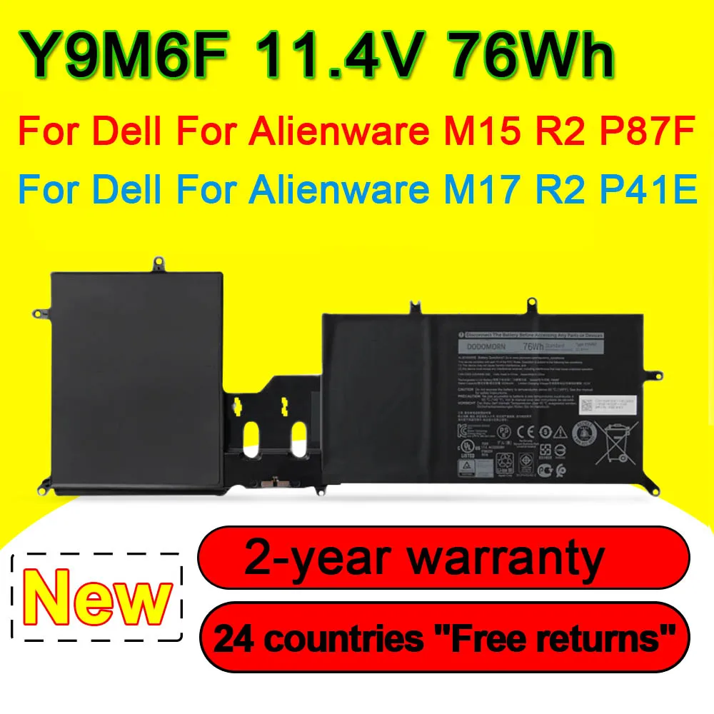 

Y9M6F Аккумулятор для ноутбука Dell для Alienware M15 M17 R2 P41E P87F 08K84Y YM9KC 11,4 в 76 Втч высокое качество с номером отслеживания