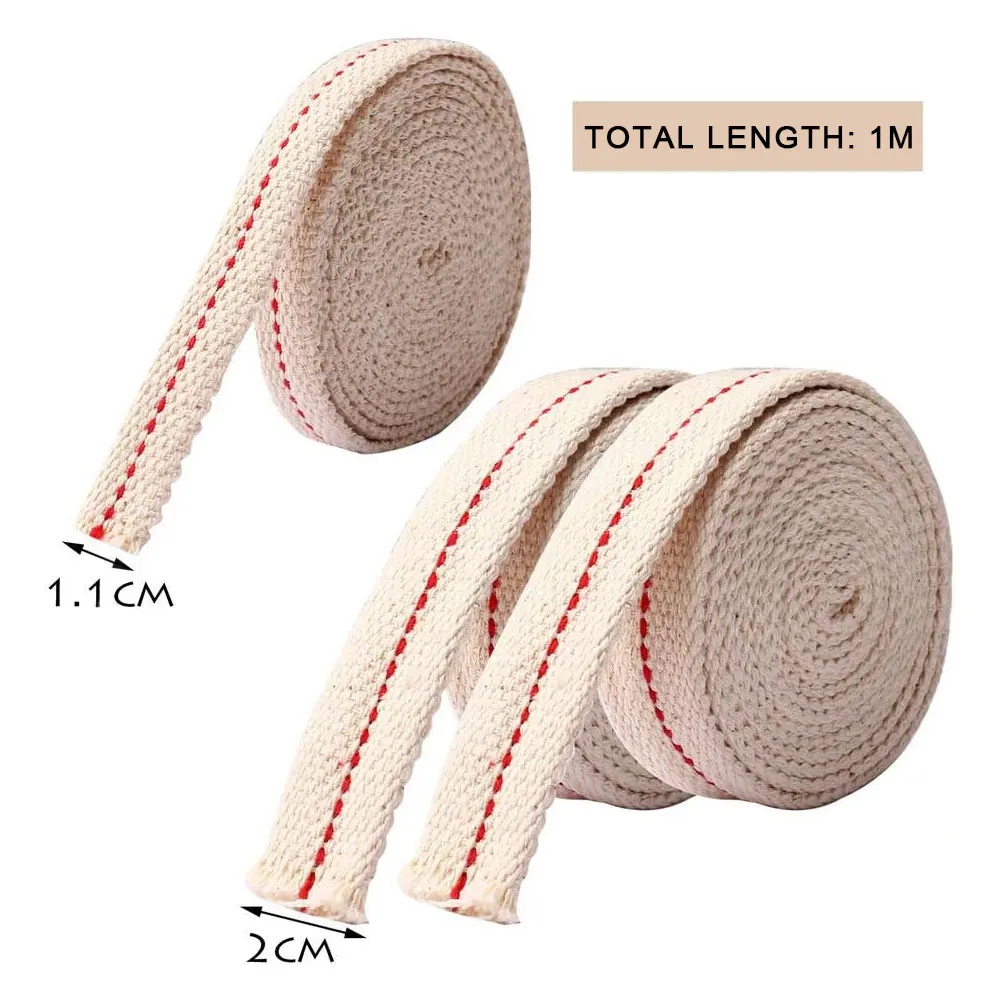 1.1cm/1.3cm/1.5cm/2cm Width 1Meter Long White Flat Cotton Paraffin Lamp Wick with Stitch Braided For Oil Lamps Candle Burner