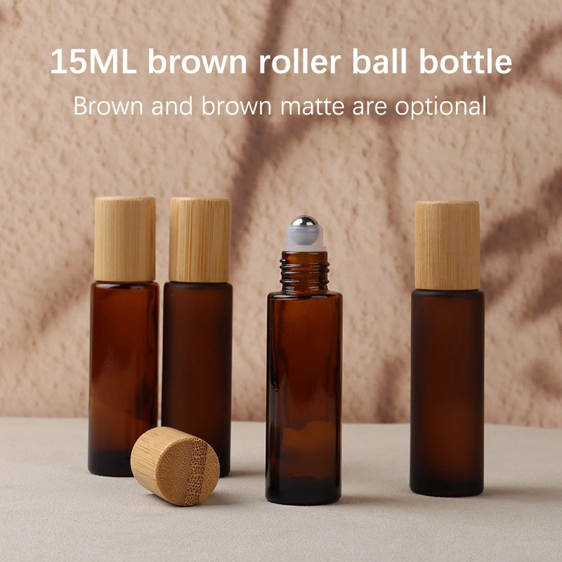 미니 다크 브라운 에센셜 오일 롤링 볼 병, 유리 향수 롤 온 병 샘플, 빈 용기, 여행 리필, 15ml
