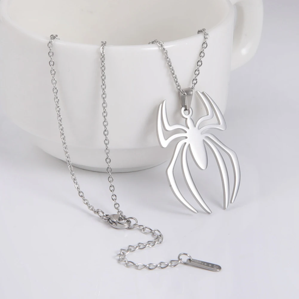 Skyrim Punk Spider Pendant Necklace for Women Men Stainless Steel Double Layer Collar Necklace Hip Hop Tiers Jewelry Gift_voghion.com