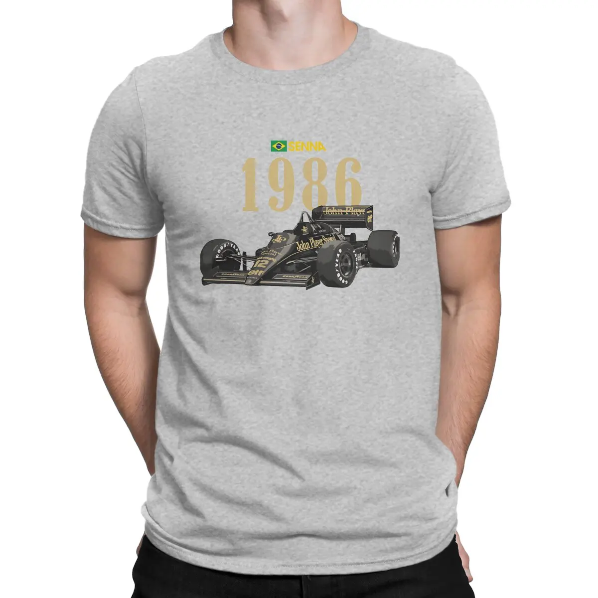 Ayrton Senna Da Silva Men's F1 Tribute Round Collar Pure Cotton T-Shirt - Distinctive Birthday Gift Streetwear