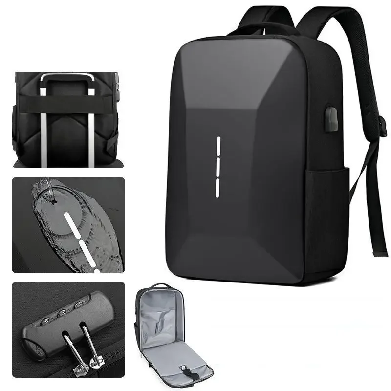 Hardshell Large Capacity Men’s Backpack Casual Lightweight Password Lock Waterproof Travel Bag 15.6-inch Anti-theft Laptop Bag 4