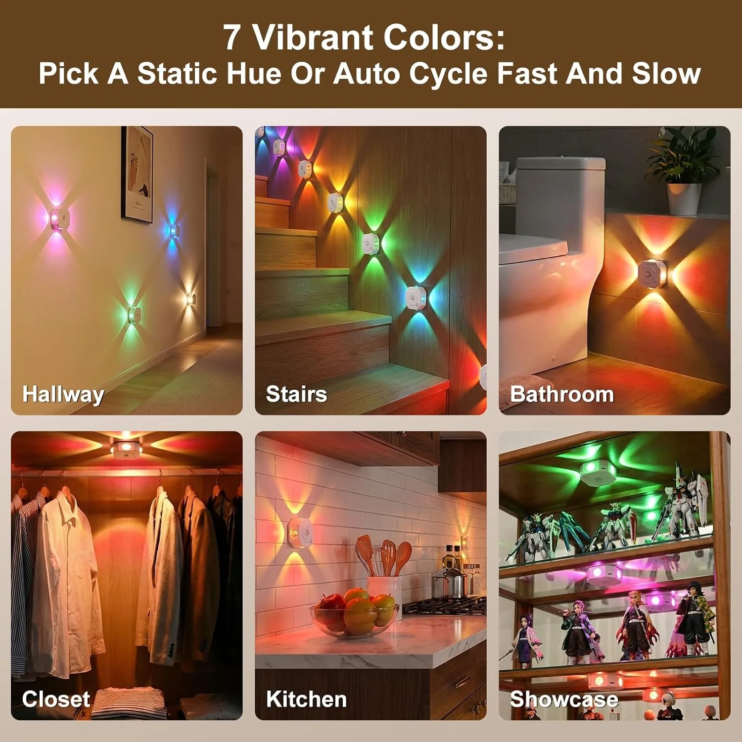 캐비닛 바닥용 RGB 색상변경 조명 USB 충전식 4헤드 야간 조명 디밍 기능 포함 사무실 복도에서 사용하기에 이상적