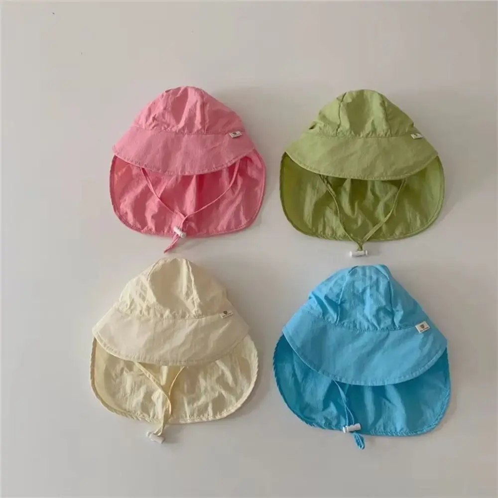 Breathable Solid color Children Sun Hat UV Protection Wide Brim Kids Beach Cap Neck Ear Cover Flap Cap Sunscreen Bucket Hat Girl