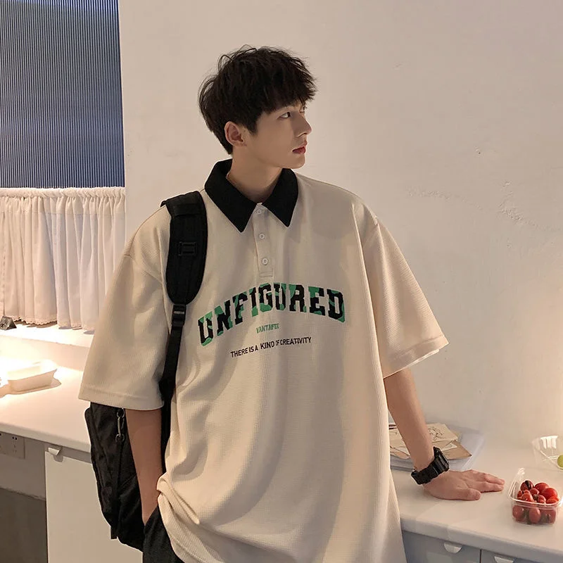 

Printed Letter POLO Shirt Oversize Casual All-match Fashion Loose Short-sleeved T-shirts Summer Lapel Classic Men's Clothes Thin
