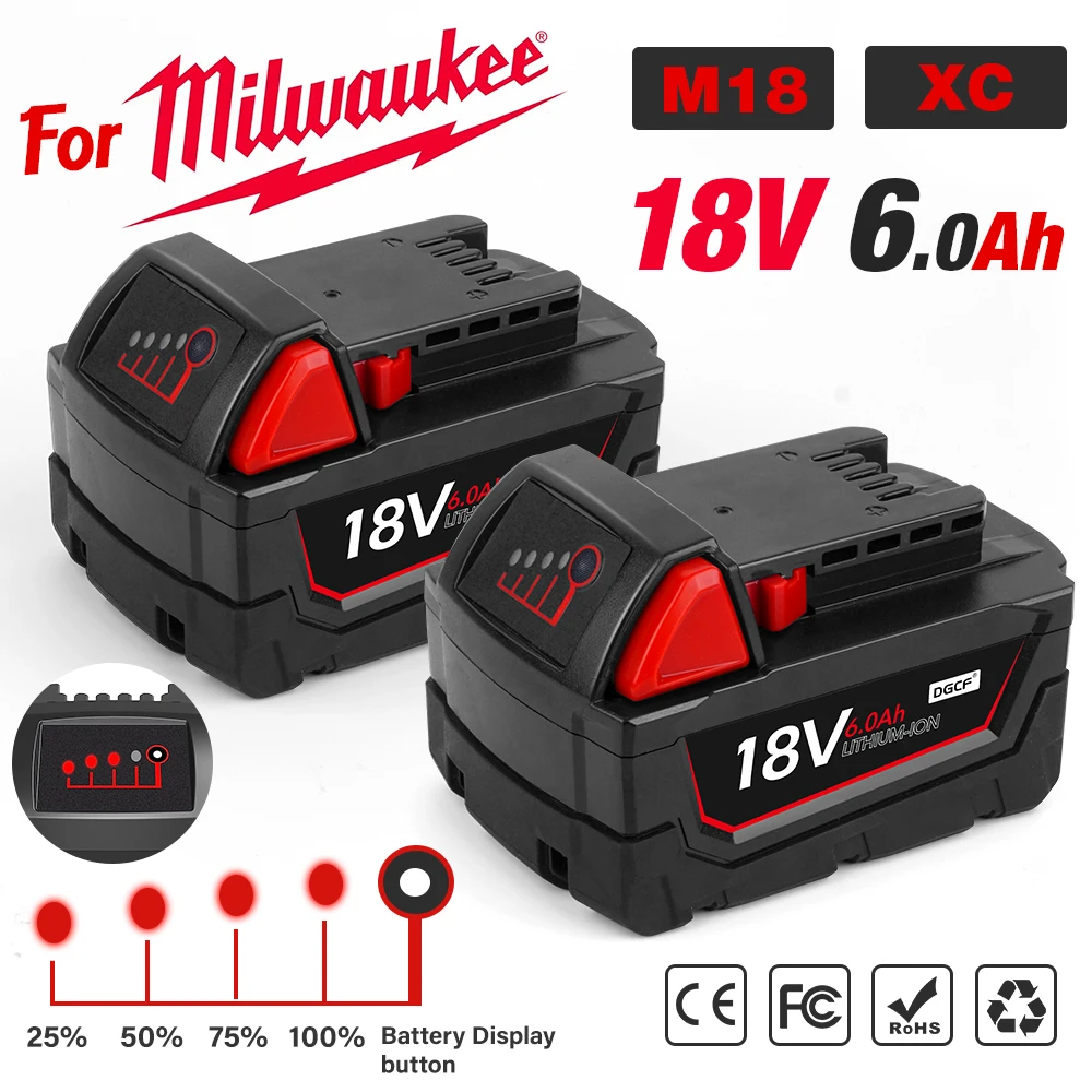 

For Milwaukee M18 XC Lithium Battery 18V 6.0Ah 9.0Ah 12.0Ah 48-11-1860 48-11-1850 48-11-1840 48-11-1820 Rechargeable Batteries
