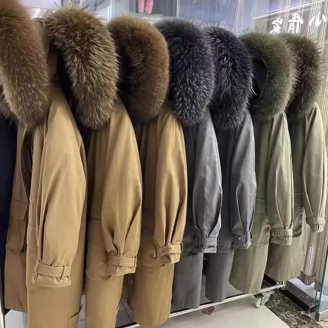 

-30 Degrees Long Coats Real Fur Parka Winter Women Snow Outwear Raccoon Dog+Rex Rabbit Fur Long Coats Wool Liner Ovrsized Jacket