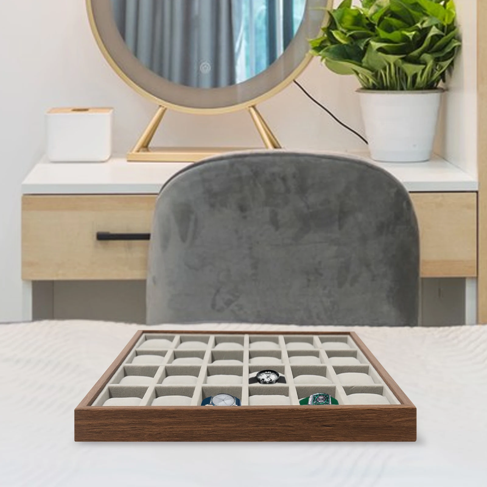 24-Slot Wooden Watch Organizer Box with Soft Flannel Lining – Elegant Rectangle Display... - SKU WDC01113 - UGI Packaging