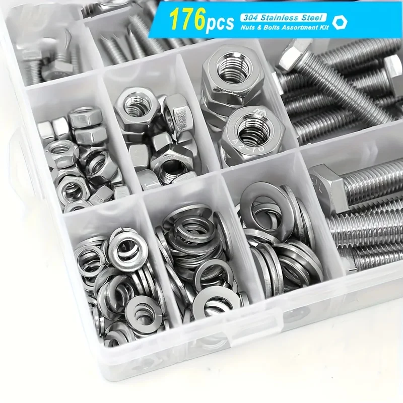 Screw Bolt Nut Set M6 M8 M10 Heavy Duty Bolts Nuts Assortment Kit 304 Stainless Steel 8 Most Common Sizes