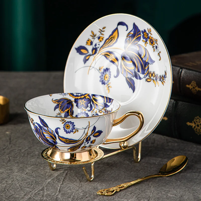 Coffee Cup Saucer Set Bone China Tea Cup Saucer Spoon Set 200ml Ceramic Coffee Cup British Afternoon Teacup Drinkware Coffeeware Teaware