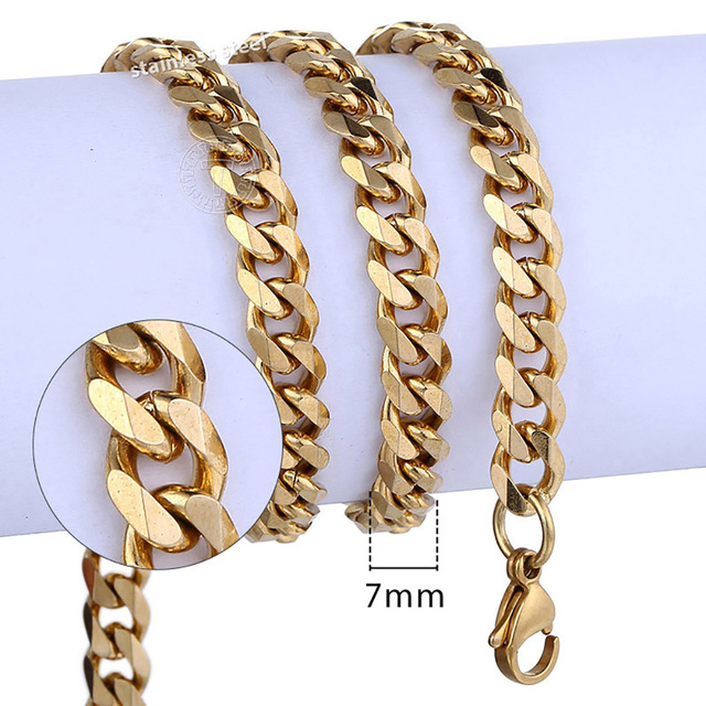 Stainless Steel Necklace Curb Cuban Link Chain For Men Women Gold Tone Solid Metal Punk Jewelry Gift KNM08