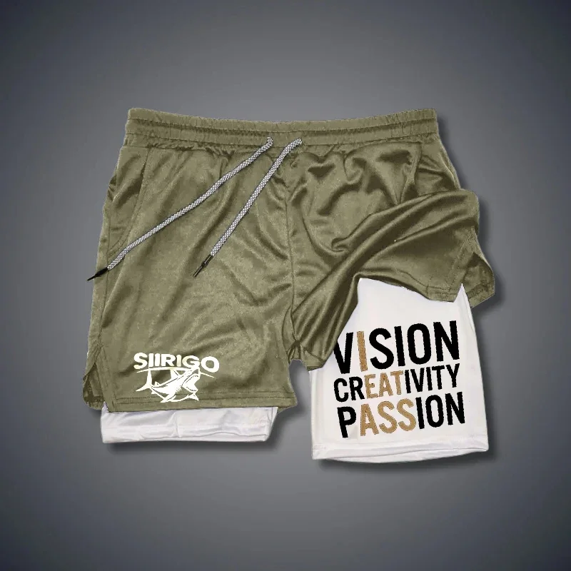 Men's Fitness Shorts With Double-Layer 2-In-1 Quick Drying Printed Fitness Outdoor Leisure Training Sports Shorts 5