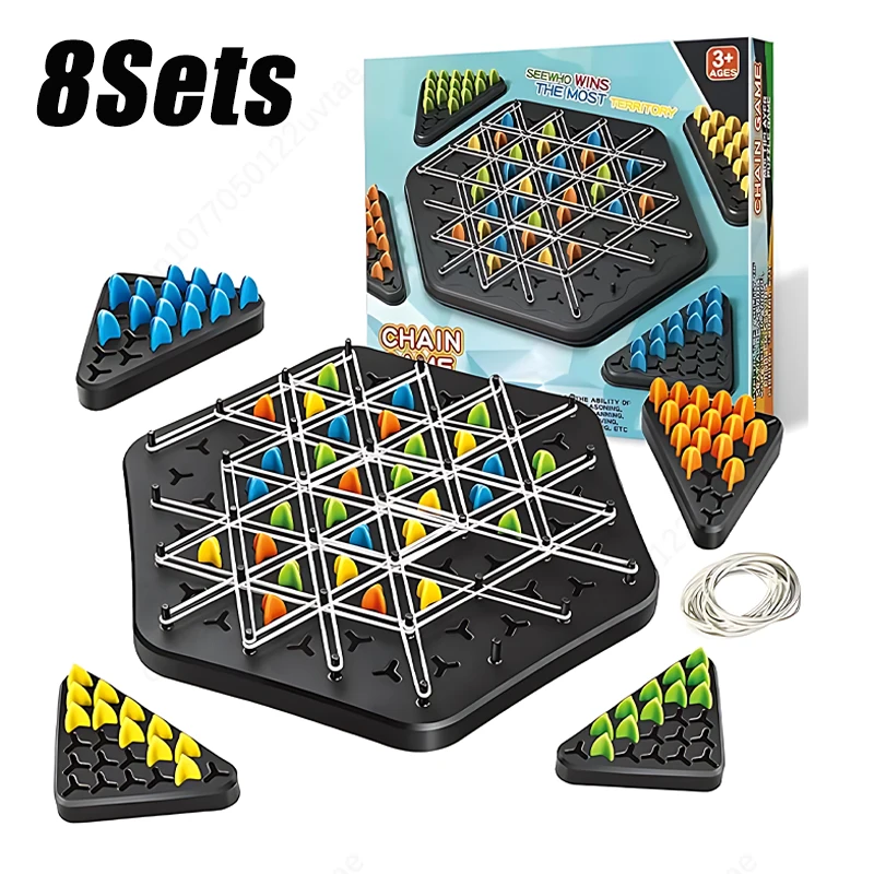 Board Game New Geometry Chain Chess Puzzle Triangle Chess Desktop Game Rubber Band Training Family Interaction Exercise Thinking Toys Gifts