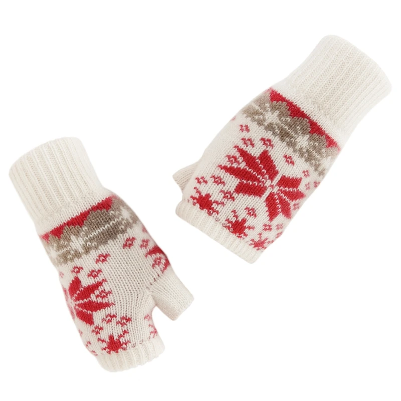 Women's Winter Half Finger Gloves 100% Cashmere Soft Christmas Snowflake Element Jacquard Fingerless Wrist Mitte 1 pair of