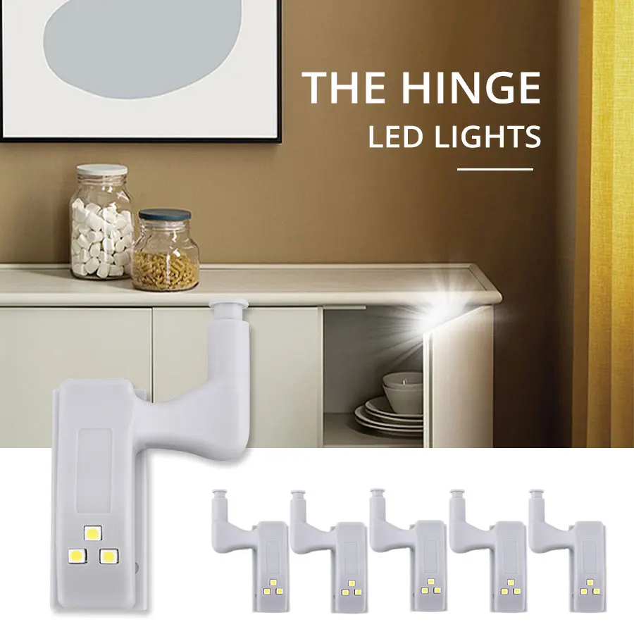 6/10pcs LED Hinge Lamps Under Cabinet Lights Universal Wardrobe Cupboard Night Lamp for Bedroom Kitchen Closet Drawer Cold White