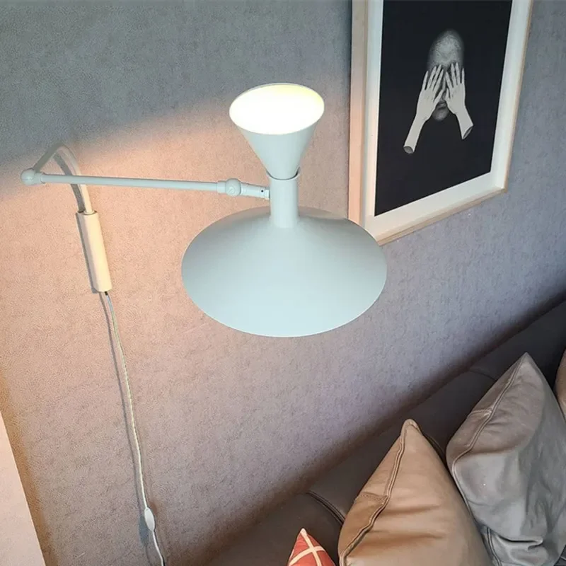 Designer Marseille Wall lamp White Black Metal Trumpet Swing Arm Sconce Lamp For Living Room Study Room Bedroom Bedside Lamps 2