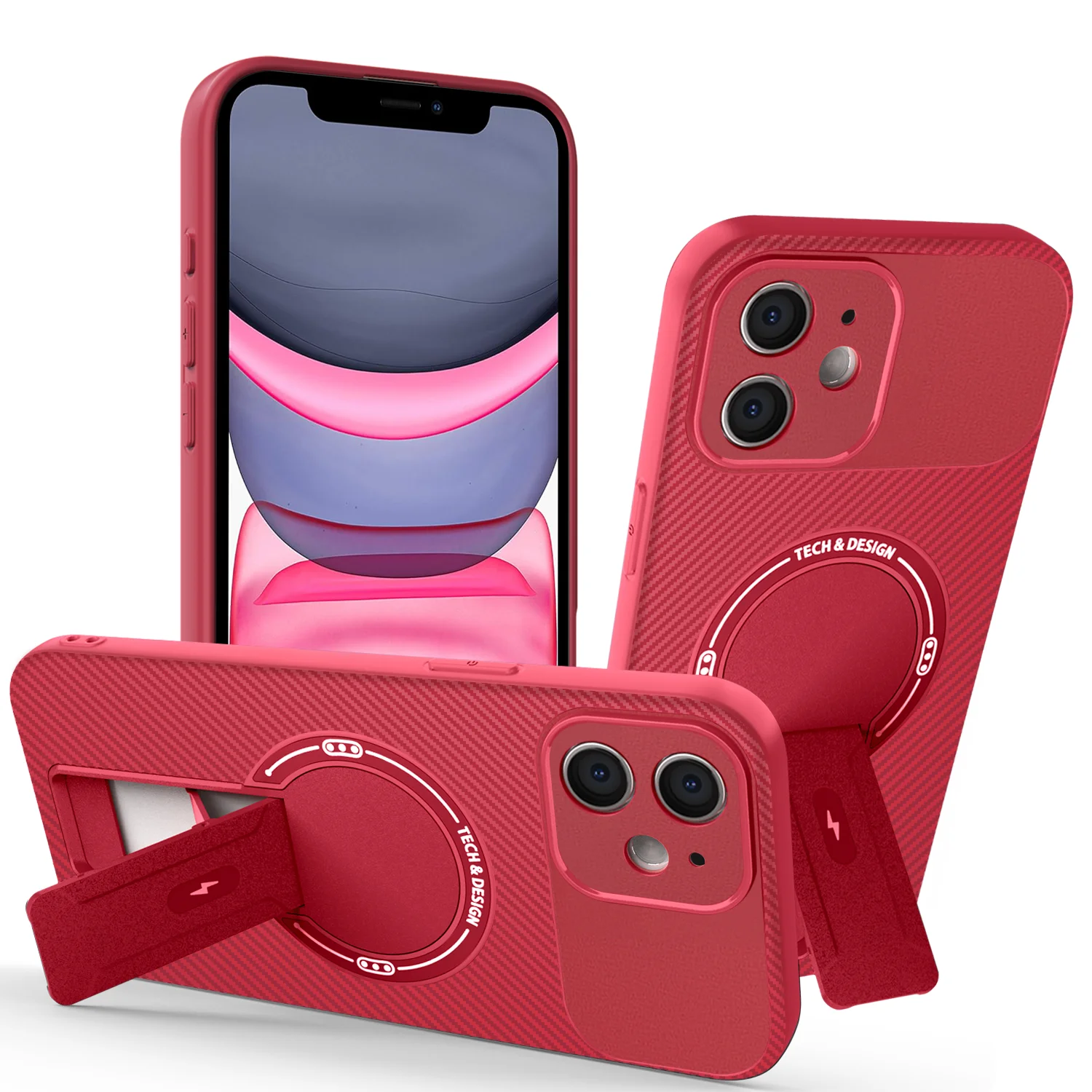 Magnetic Stand Carbon Fiber Case with Magsafe Compatibility and Wireless Charging Cover