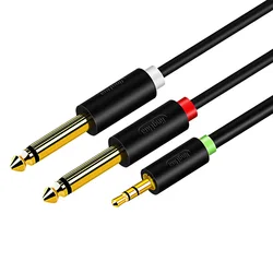 Premium 3.5mm to Dual 6.5mm Audio Cable Y - Splitter - Stereo Aux Connector for Sound Console and Amplifier (Black)